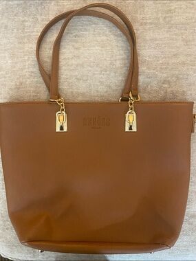 Milan Tan Leather Tote with Gold-Tone Hardware